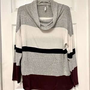 Striped Cowl Neck Sweater